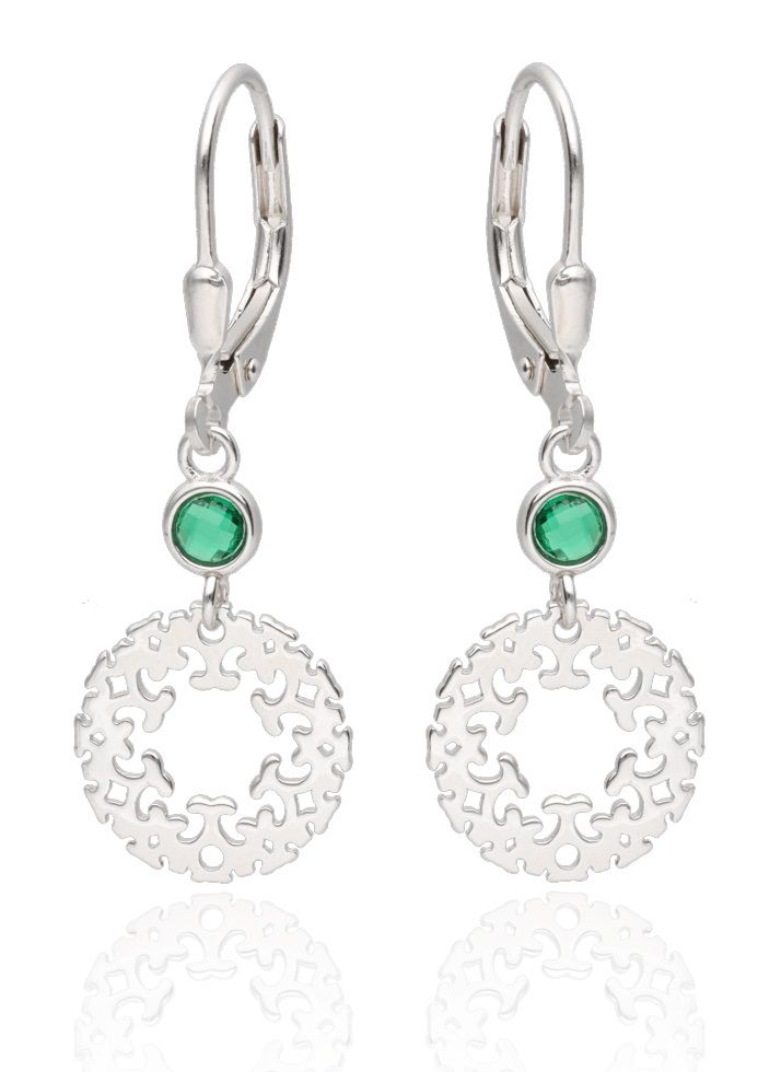 Silver Earrings Emerald Long