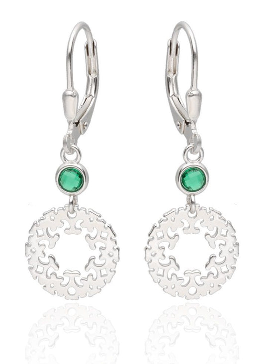 Silver Earrings Emerald Long
