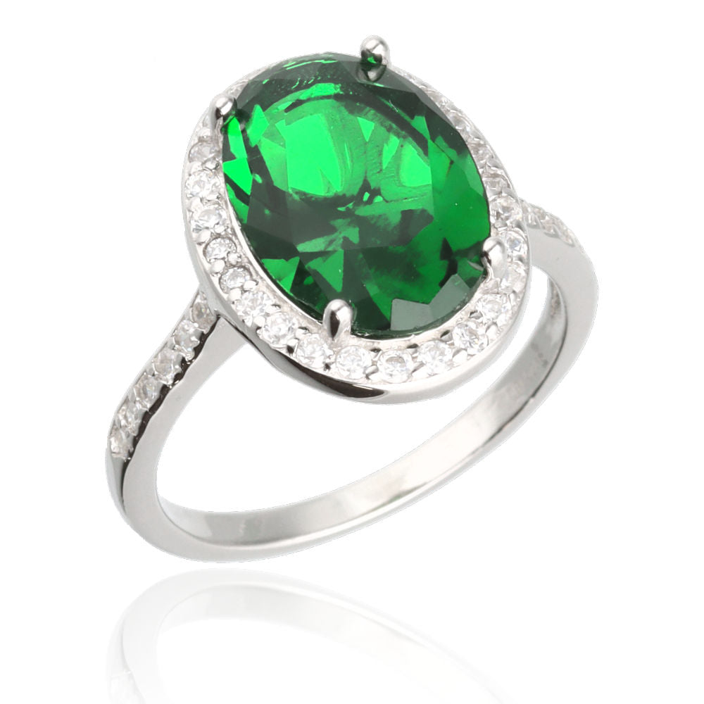 Silver Ring Us Size #6.5 #7 #7.5 #8 #8.5 #9 Emerald