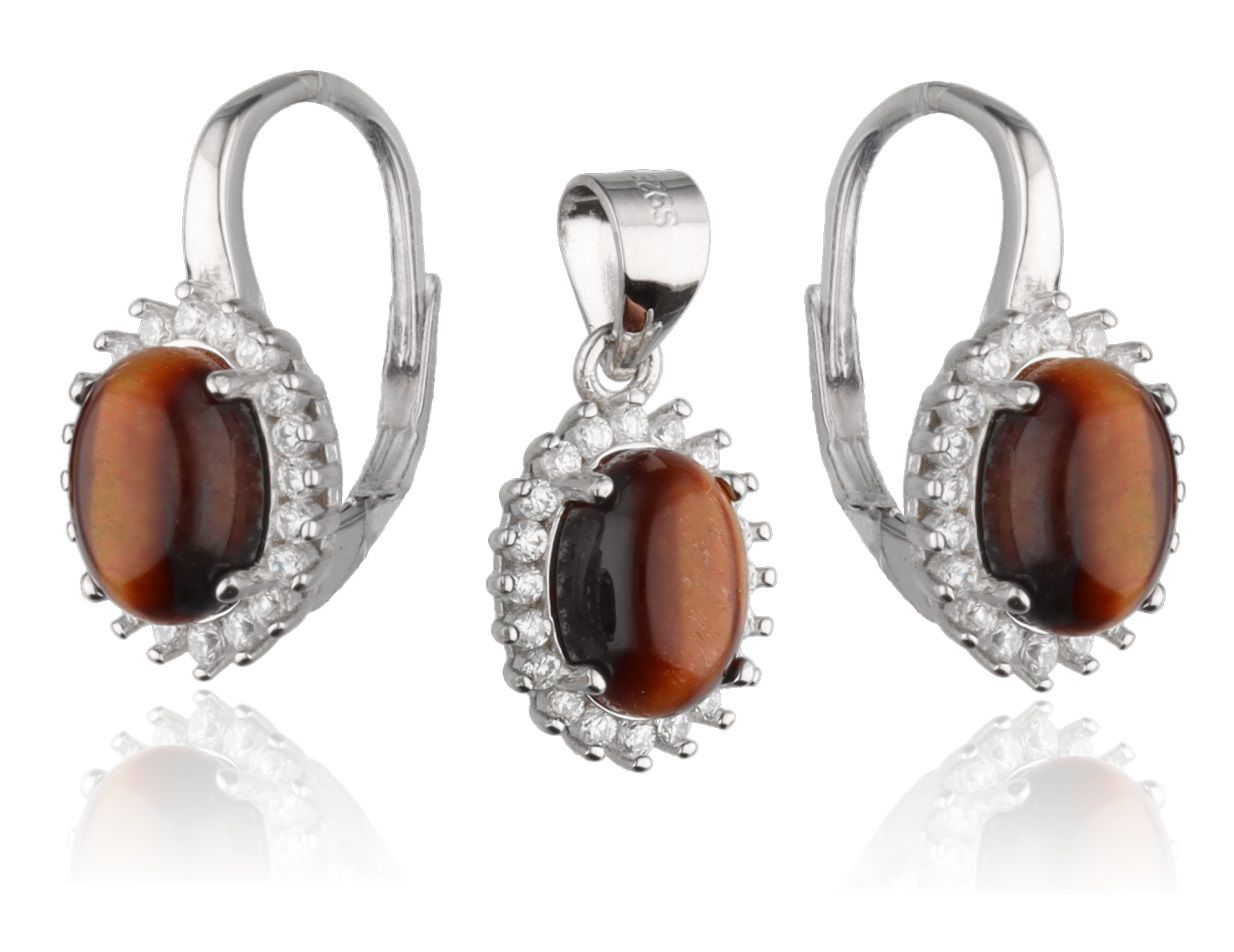 Silver Jewelry Set Red Tiger Eye