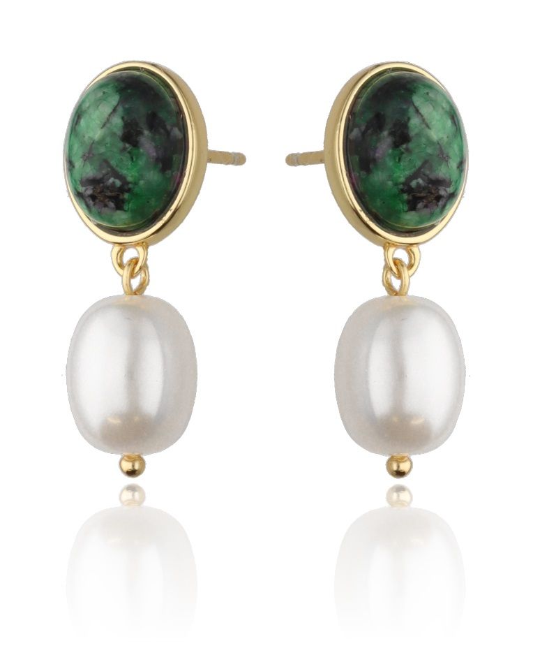 Silver Earrings Pearl 27.4mm Emerald Gold Plated