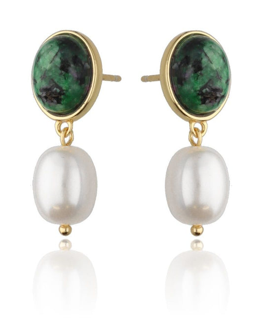 Silver Earrings Pearl 27.4mm Emerald Gold Plated