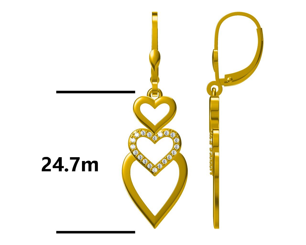 Silver Earrings Gold Plated Heart Long