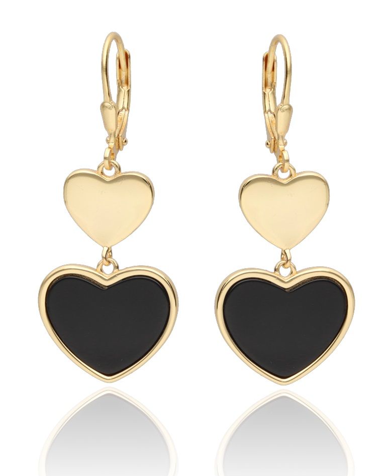 Silver Earrings Heart Black Onyx Gold Plated English Long