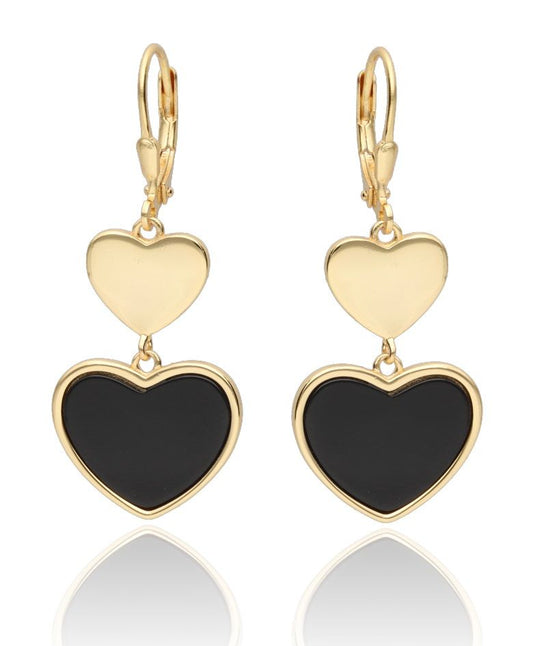 Silver Earrings Heart Black Onyx Gold Plated English Long