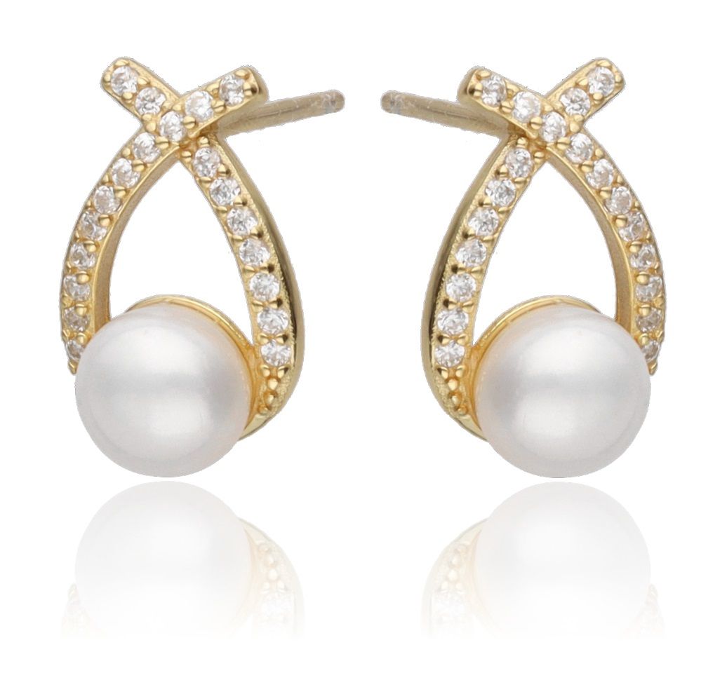 Silver Earrings Gold Plated Pearl