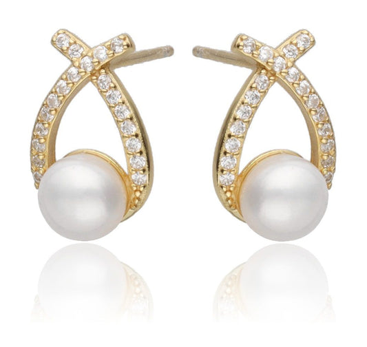 Silver Earrings Gold Plated Pearl