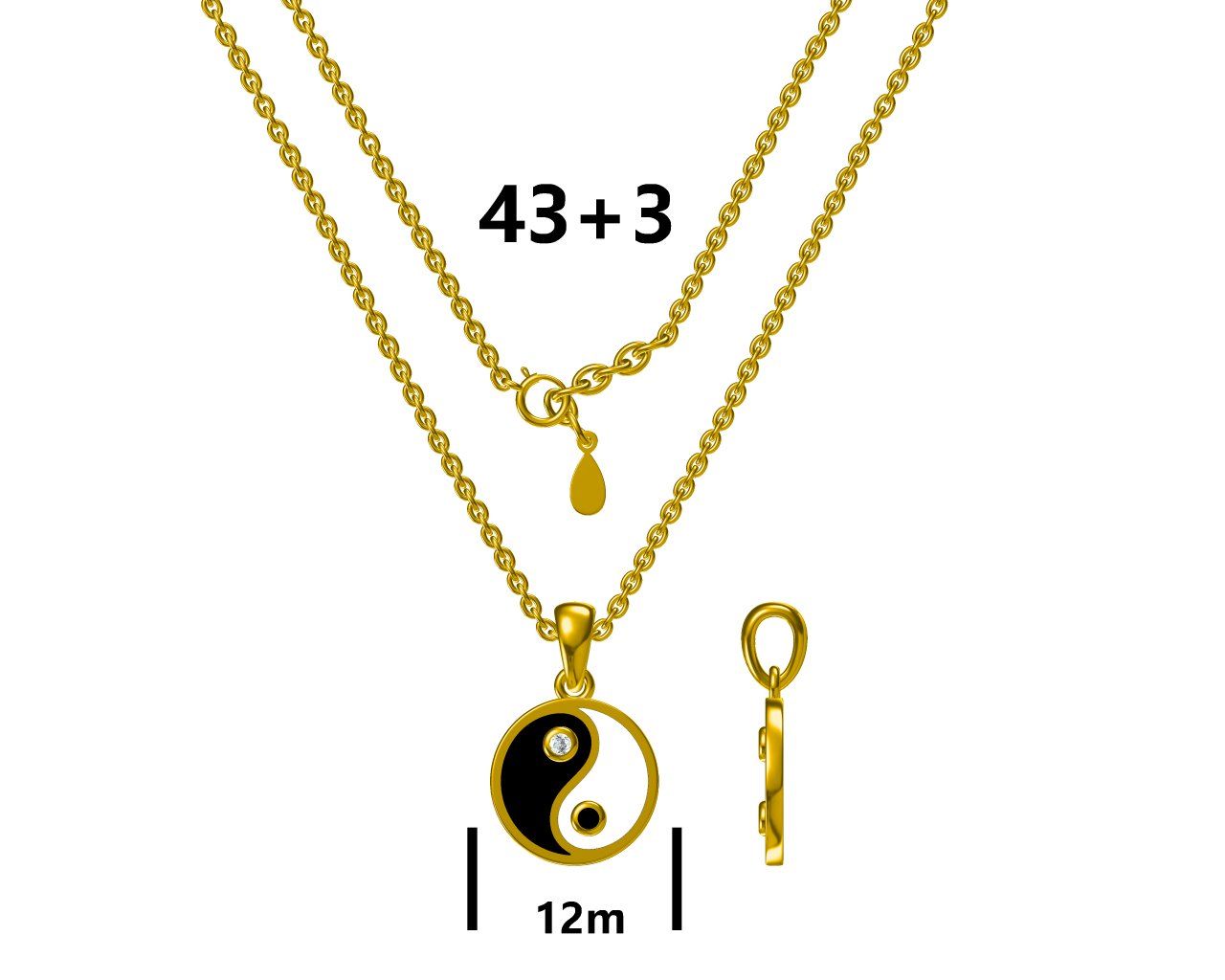 Silver Necklace 43+3 Gold Plated Yin-Yang