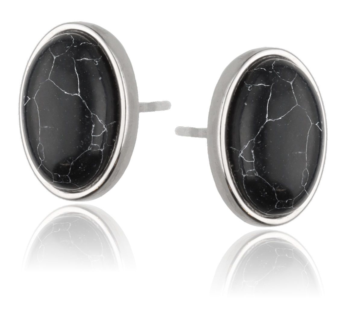 Silver Earrings Howlite Black 16mm