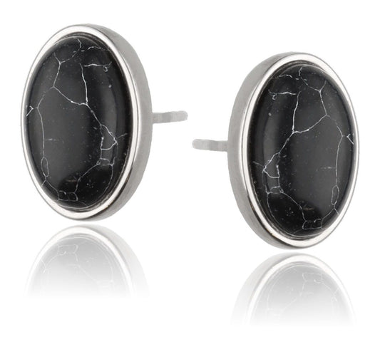 Silver Earrings Howlite Black 16mm