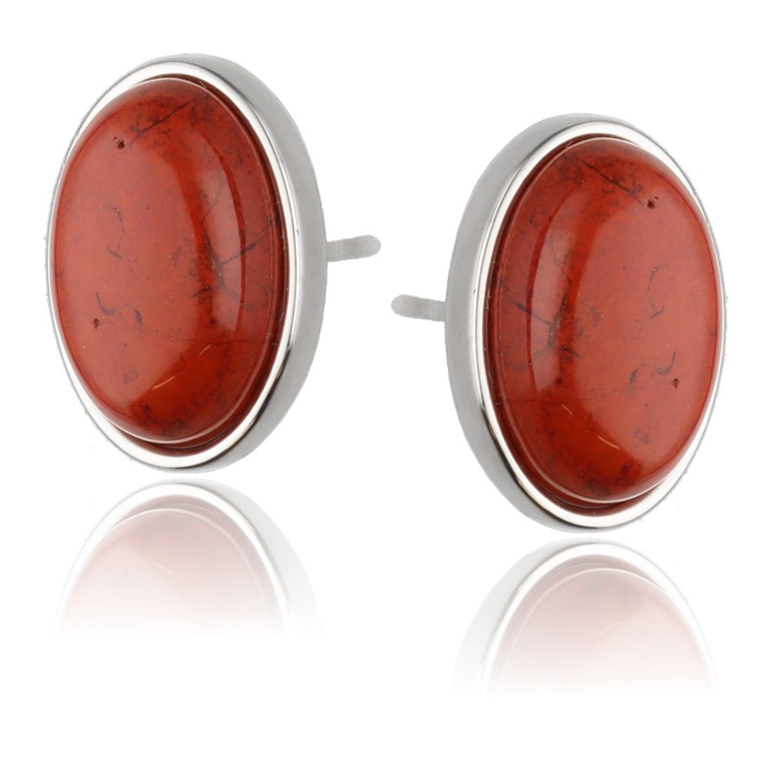 Silver Earrings Red Jasper 16mm