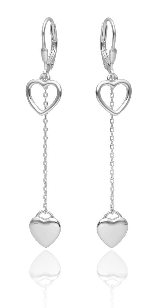 Silver Earrings Long Heart