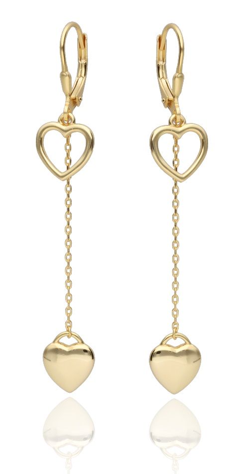 Silver Earrings Gold Plated Long Heart