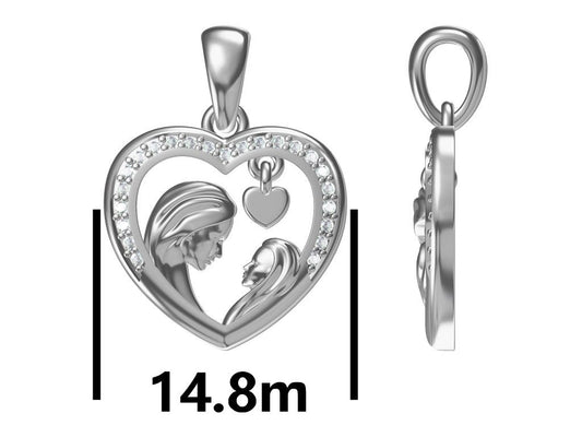 Silver Pendant Heart Mom