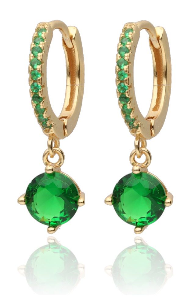 Silver Earrings Gold Plated Emerald 13.8mm