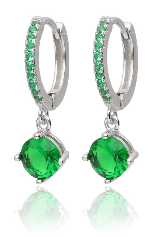 Silver Earrings Emerald 13.8mm