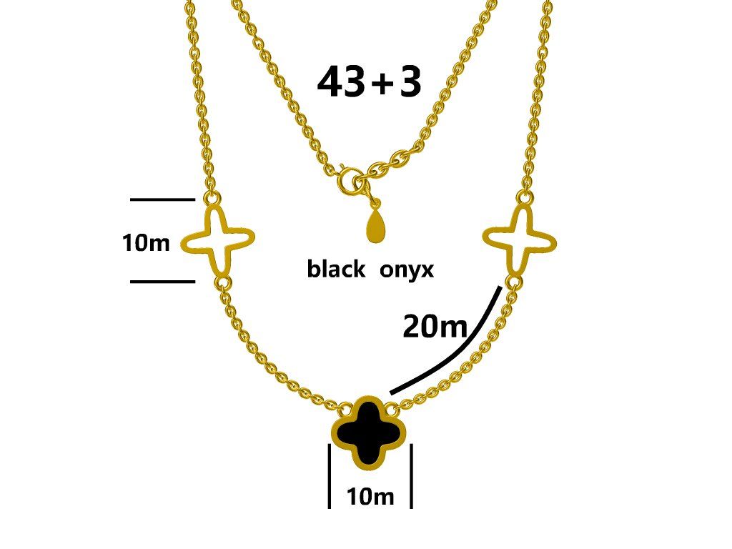 Silver Necklace Gold Plated Black Onyx