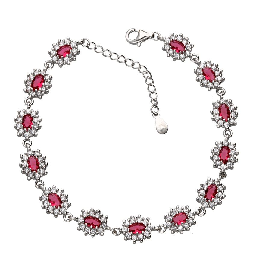 Silver Bracelet Ruby ​​13 pcs Oval Cut Gems