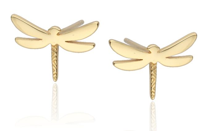 Silver Earrings Gold Plated Dragonfly