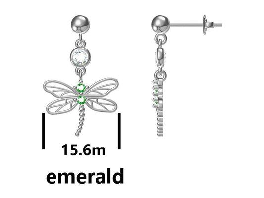 Sudraba auskari Emerald Dragonfly