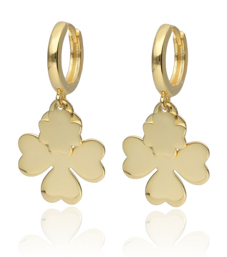 Silver Earrings Clover Gold Plated