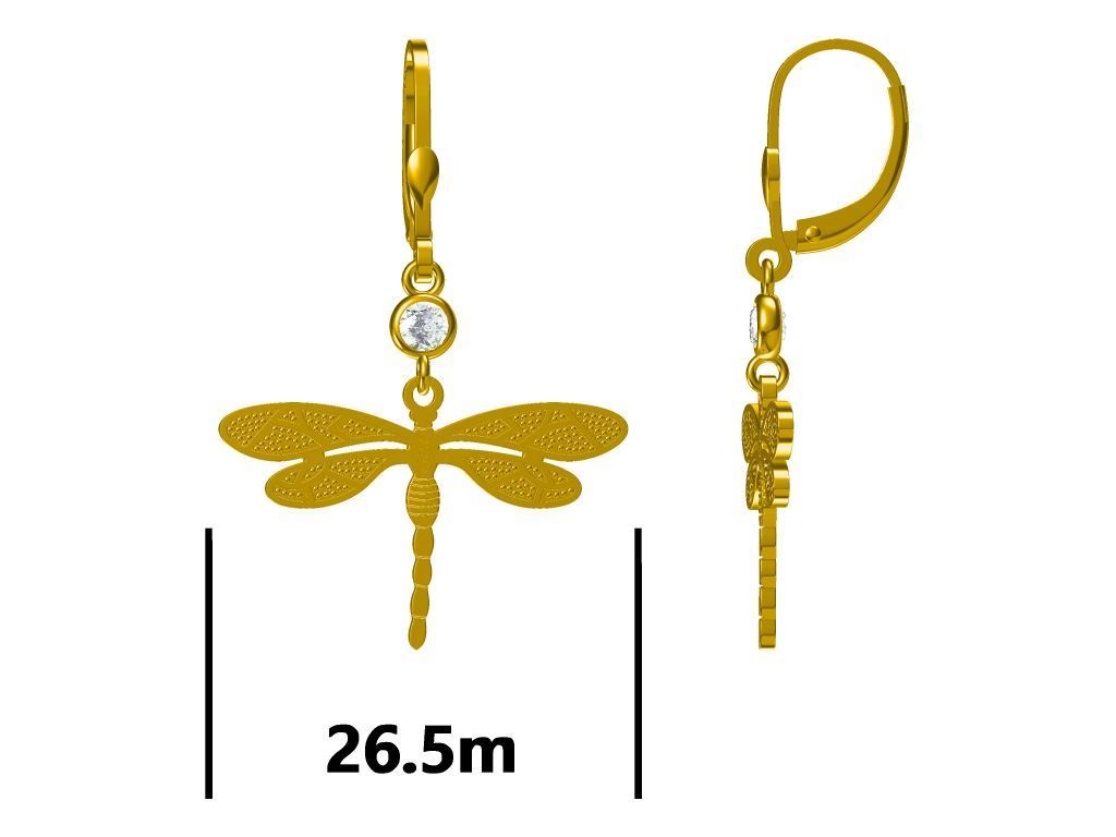 Silver Earrings Gold Plated Dragonfly Long