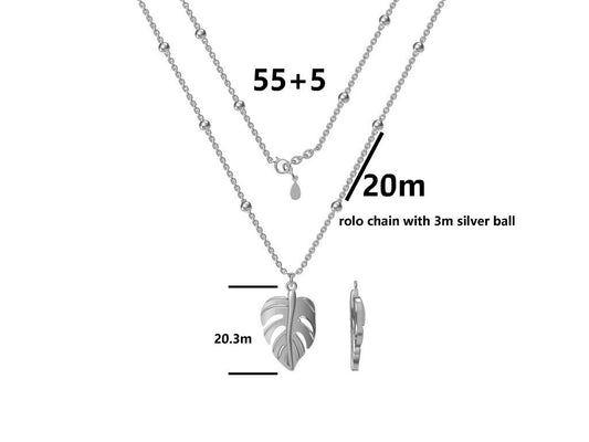 Silver Necklace 55+5 Monstera Leaf