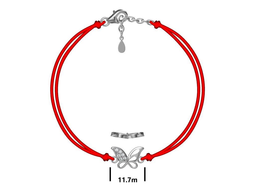 Silver Bracelet Red Butterfly