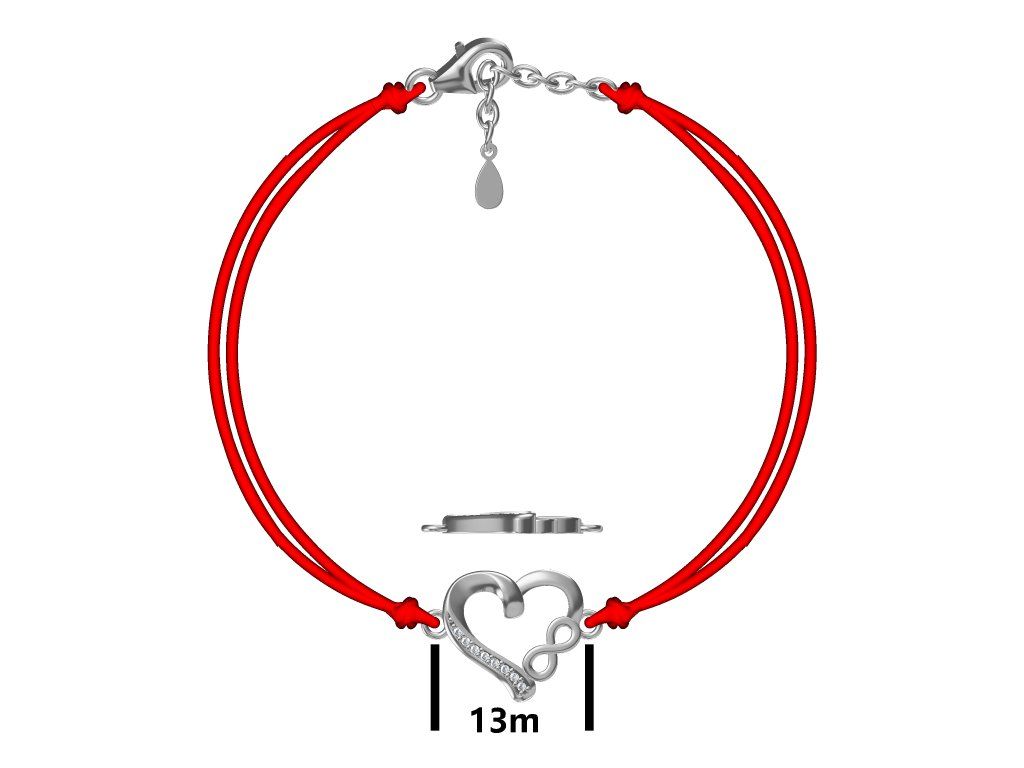 Silver Bracelet Infinity Heart Red