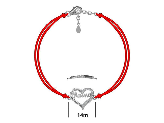 Silver Bracelet Heart Mom Red