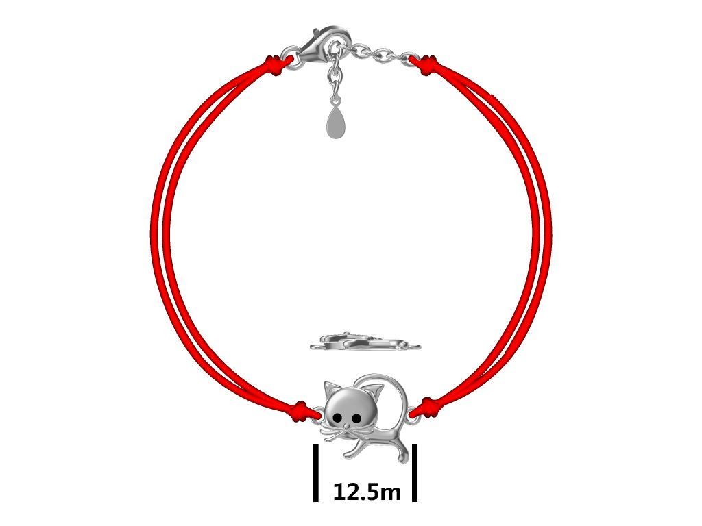 Silver Bracelet Red Cat