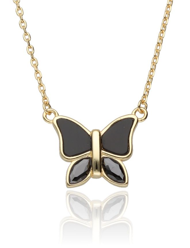 Silver Necklace Butterfly Gold Plated Black Onyx