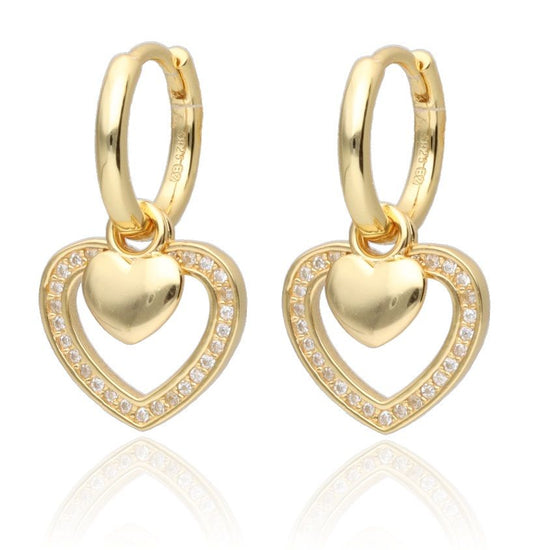 Silver Earrings Gold Plated Heart