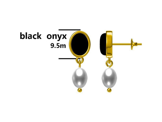 Silver Earrings Gold Plated Black Onyx 6X8