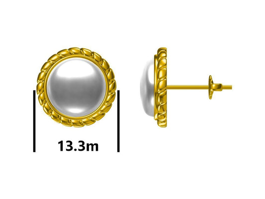 Sudraba auskari Apzeltīta balta pērle 10Mm