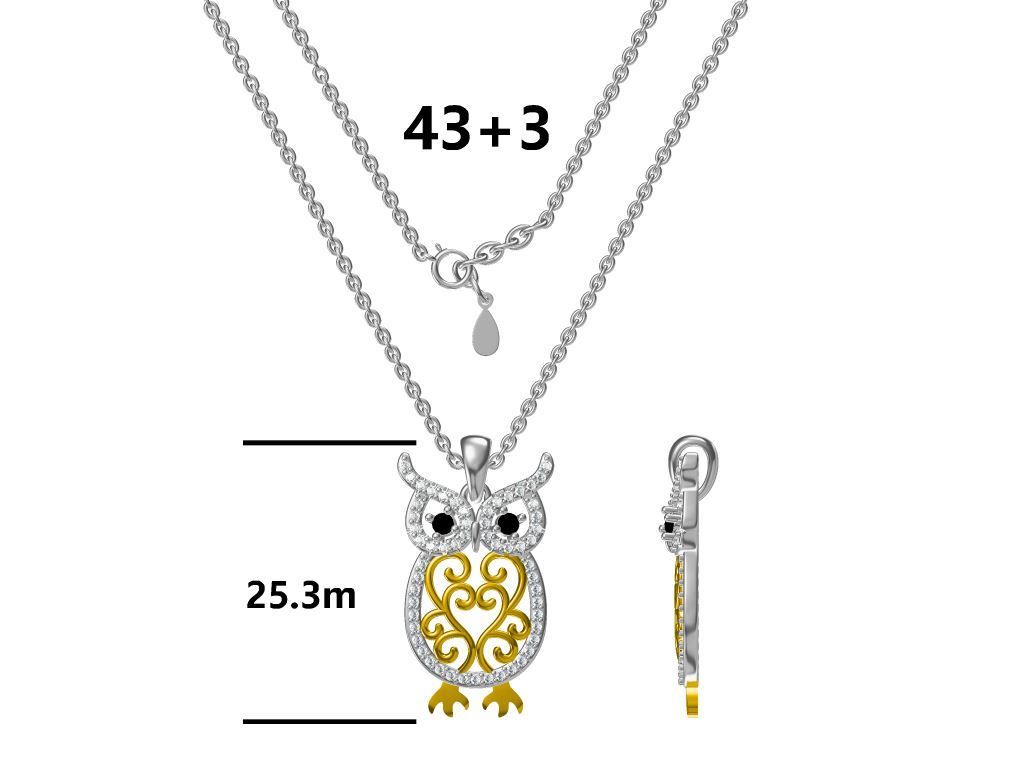 Silver Necklace Owl | Rhodium & Gold Plated