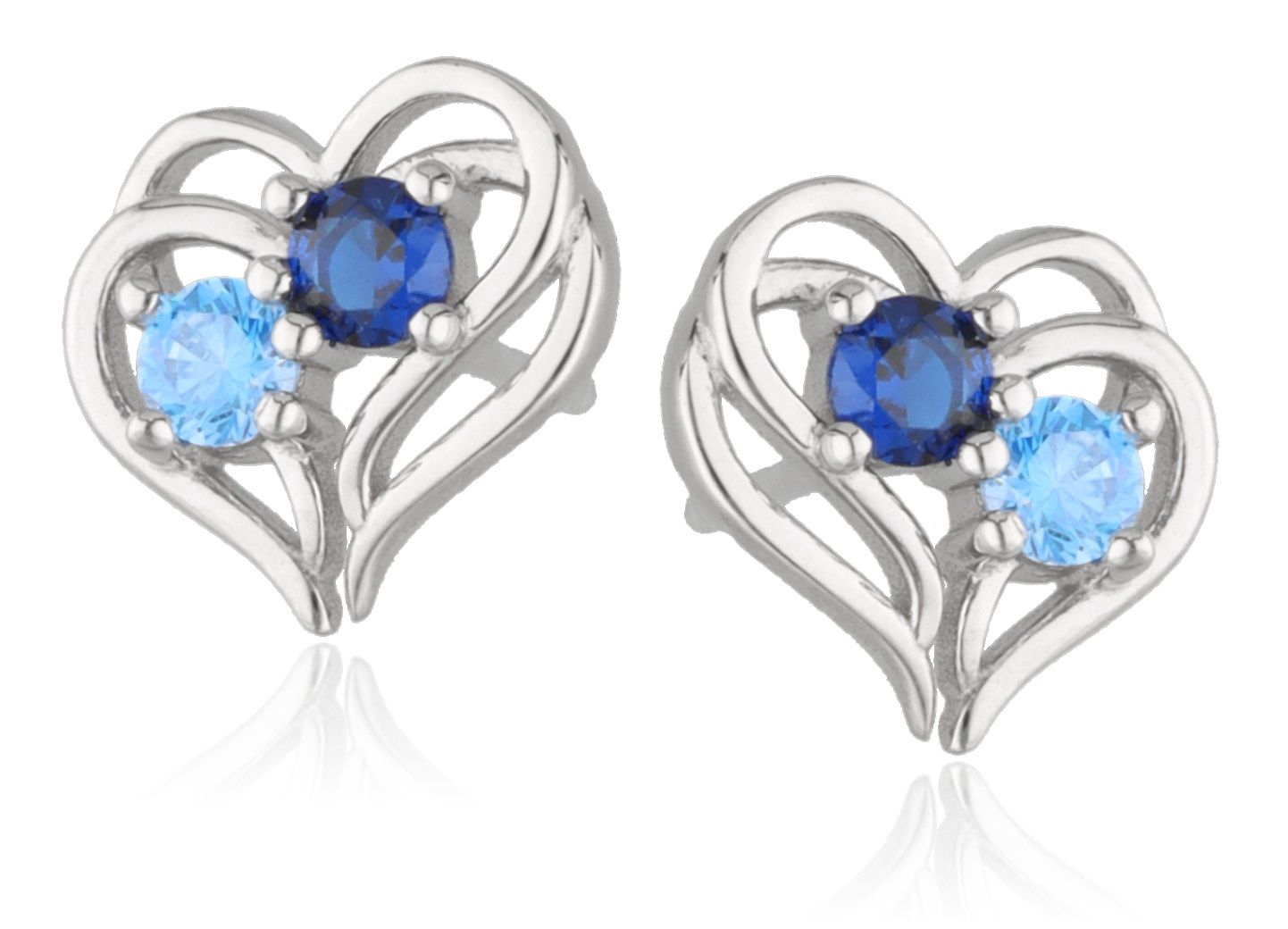 Silver Earrings Heart (Blue Steel+Aquamarine)