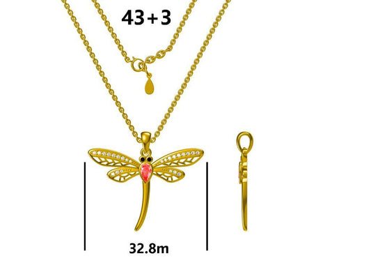 Sudraba kaklarota Gold Platd Rubiun Dragonfly