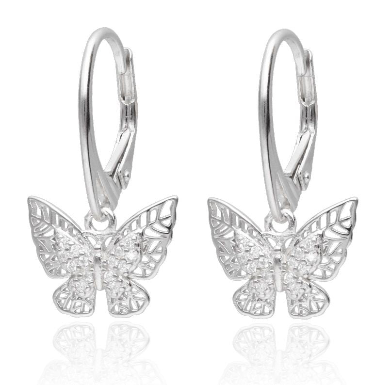 Silver Earrings Butterfly, Long