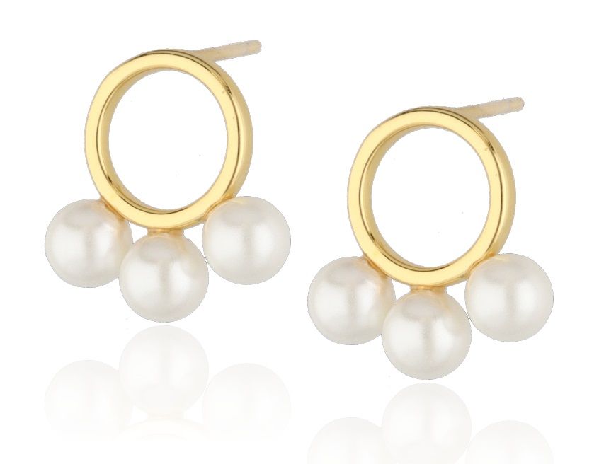 Silver Earrings Gold Plated Pearl 15M