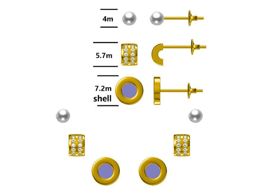 Sudraba auskari Shell Pearl apzeltīts komplekts - 3 pāri