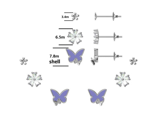 Sudraba auskari Shell Butterfly Flower pērļu komplekts - 3 pāri