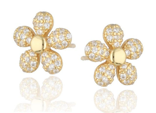 Silver Earrings Gold Plated Flower