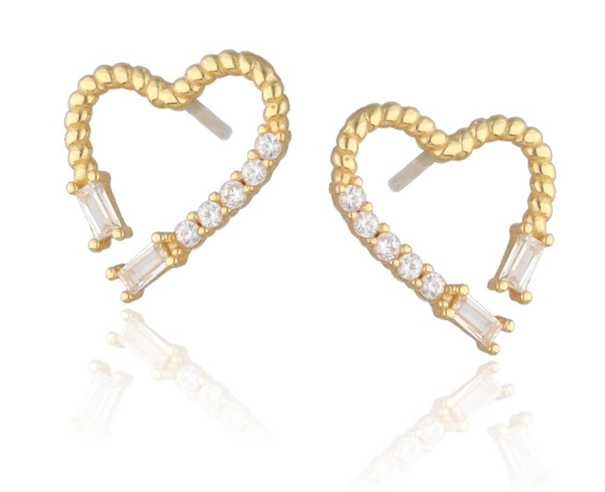 Silver Earrings Gold Plated Heart