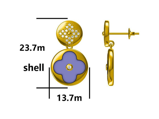 Sudraba auskari Shell apzeltīts Marokas āboliņš