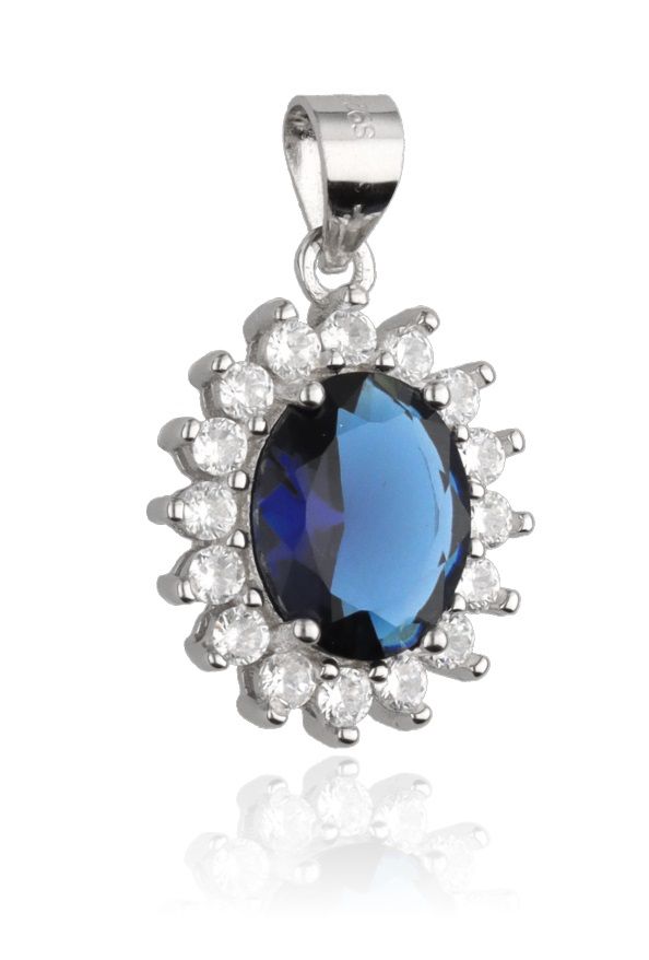 Silver Pendant Sapphire Oval Cut Gemstone