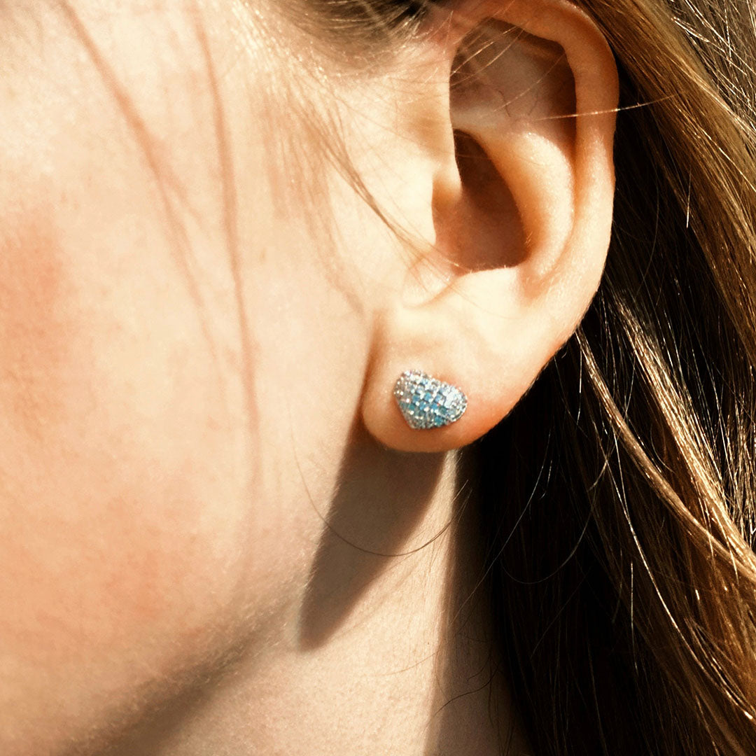 Silver Earrings, Hearts with Shiny Phianite Crystals