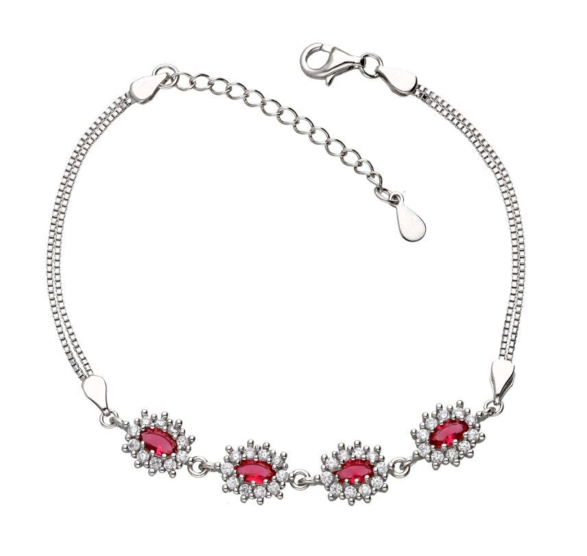 Silver Bracelet Ruby ​​Oval Cut Gems