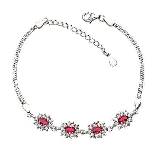 Silver Bracelet Ruby ​​Oval Cut Gems