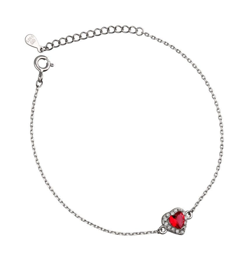 Silver Bracelet Ruby ​​Heart